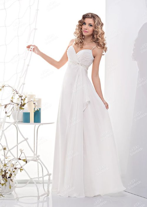Свадебное платье C0006 Симпатичное платье на тонких бретелях в стиле ампир от To be Bride С0006, размер 46-48, для невест с животиком - хороший выбор